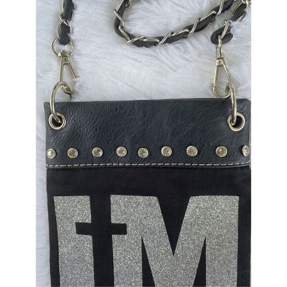 NWOT PG Collection Black Canvas Leather “I’m Blessed” Cell Phone Purse - Picture 6 of 8